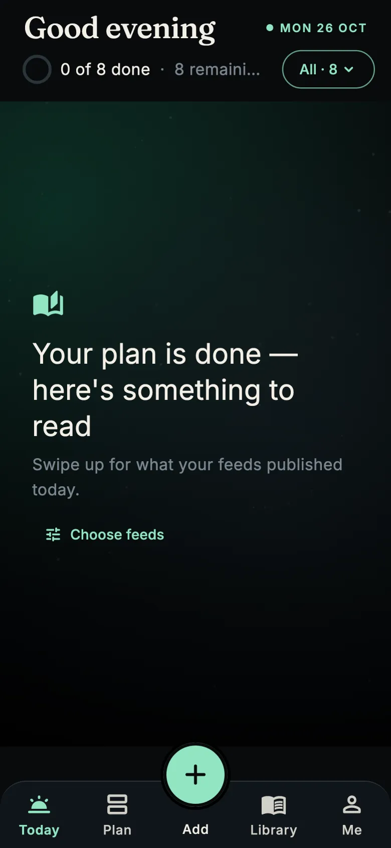 The end of the plan: your plan is done, here's something to read, with Choose feeds